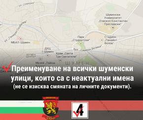 ВМРО: Преименуване на всички шуменски улици, които са с неактуални имена (не се изисква смяната на личните документи)