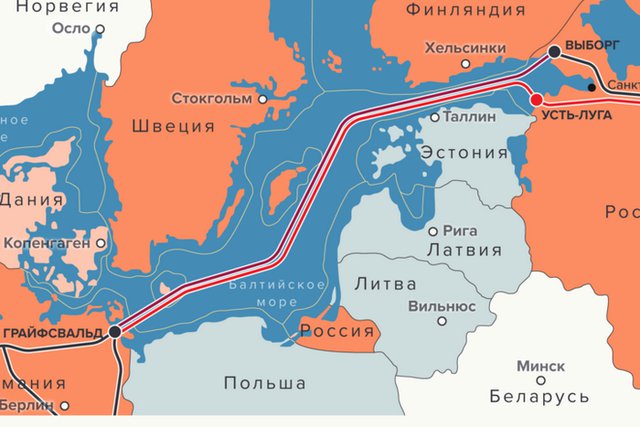 Маршрутът на "Северен поток-2". Снимка Архив