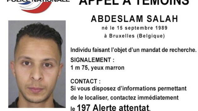 Бюлетината за издирването на Салах Абдеслам, който беше заловен в Брюксел след месеци криене от полицията.