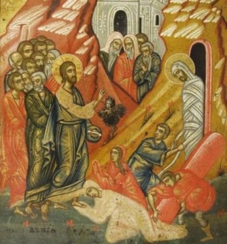 Възкресението на Лазар, икона от 18 в. Снимката е от сайта на Националния археологически институт с музей при БАН.