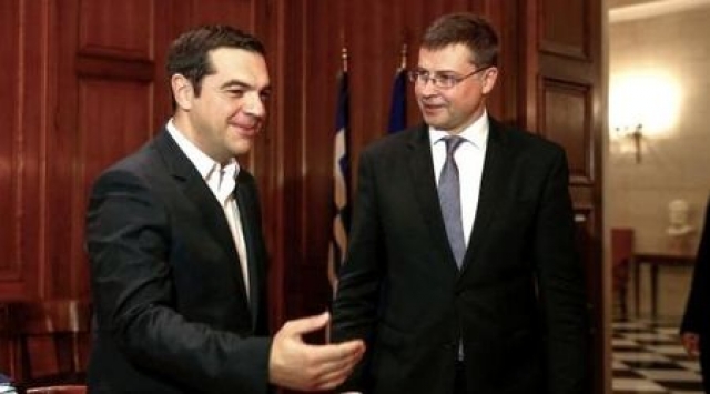 Зам.-председателят на Европейската комисия Валдис Домбровскис се срещна с гръцкия премиер Алексис Ципрас по време на посещението си в Атина