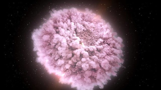 Илюстрация на облаците от отломки от две неутронни звезди точно преди сблъсъка им, предоставена от НАСА при първото наблюдение на явлението през 2018 г.  © NASA Goddard Space Flight Center/CI Lab