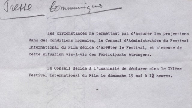 Прекъсване на фестивала има и през май 1968 г. заради вълната от студентски протести, заляла Франция. © FDC