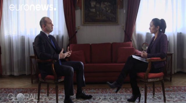 Кадър от интервюто с президента Радев, взето в София в края на януари.