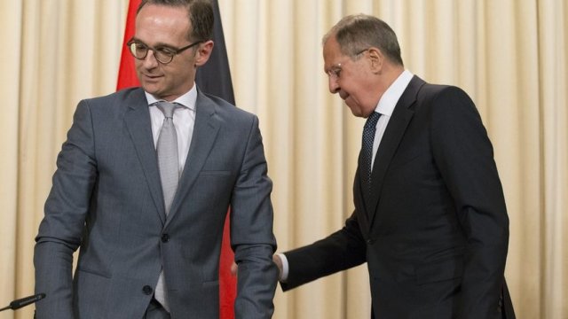 Външните министри на Германия и Русия, Хайко Маас и Сергей Лавров, в Москва на 10 май 2018 г.