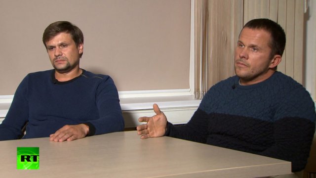 "Руслан Боширов" и "Александър Петров" се смятат за фалшиви самоличности на Анатолий Чепига и Александър Мишкин от руското военно разузнаване. Сн. АП