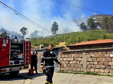 Голям пожар пламна в боровата гора над Сливен, на метри е от първите къщи